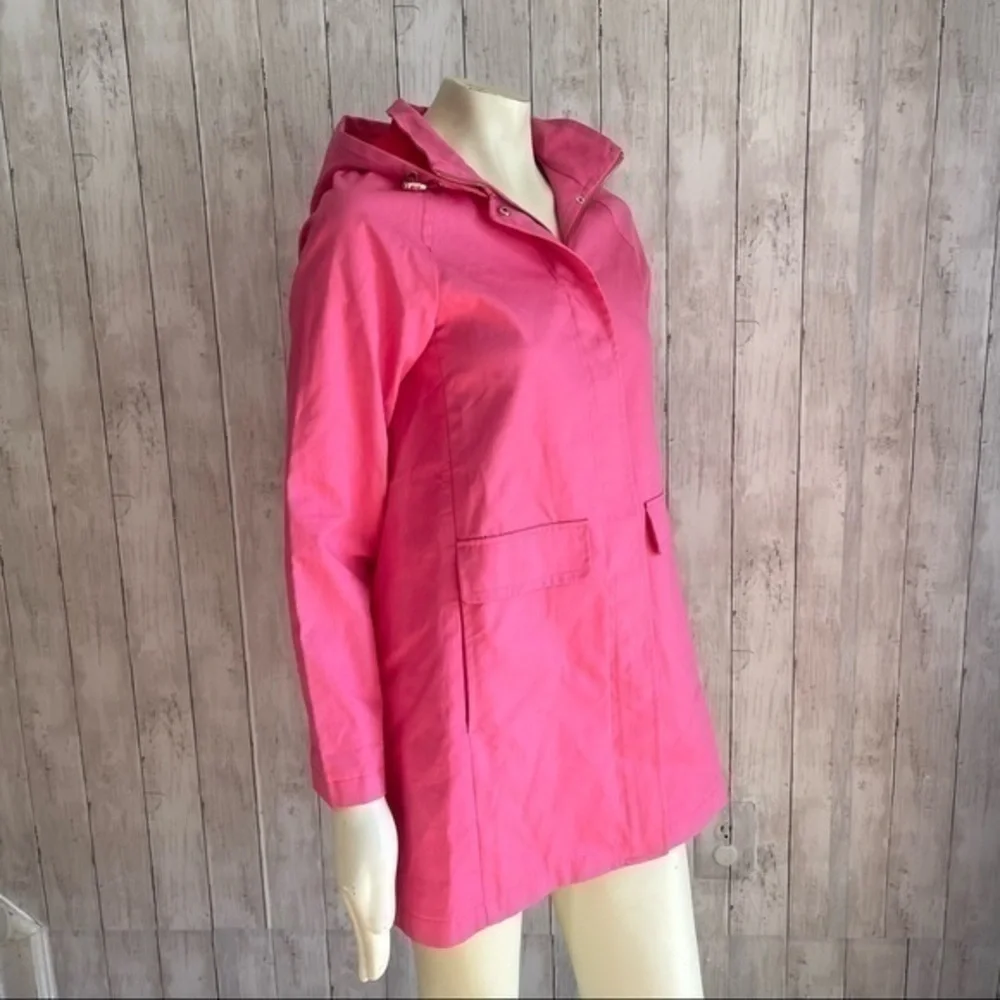 Kate Spade Women's Hooded Trench Coat Jacket, Zip/Snap Drawstring w Bow, Pink